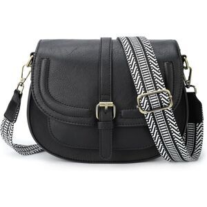 Women Black Guitar Strap Imported Vegan Leather Small Saddle Cross Body Handbag